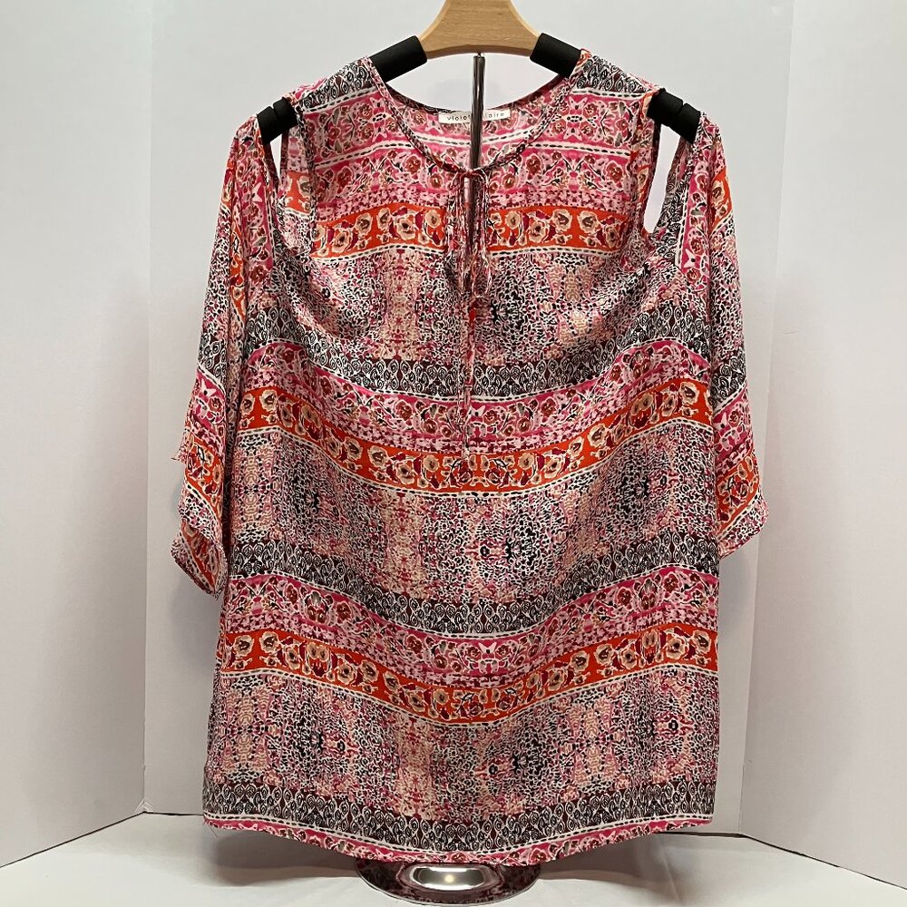 Violet & Claire Womens Bohemian Pink Orange‎ Black Cold Shoulder Blouse Top 1X